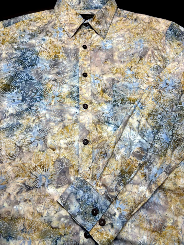 Pete Huntington Mens Bali Button Front Long Sleeve Pattern Cotton Shirt XL - Image 1 of 4