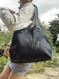 River Island Ponyskin Hair Pony Black Calf Cowhide Leather Extra Tote Large Bag - Picture 1 of 11