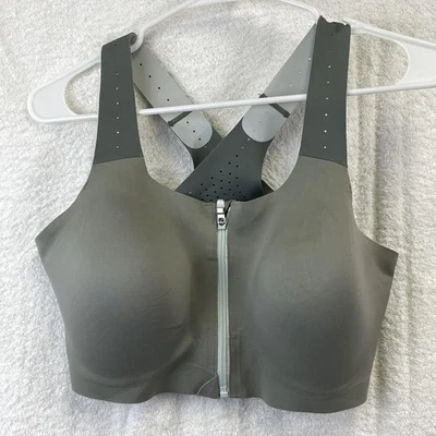 Brooks Sports Bra Womens Medium Gray Green Zip Front Crossback High Impact - Image 1 of 4
