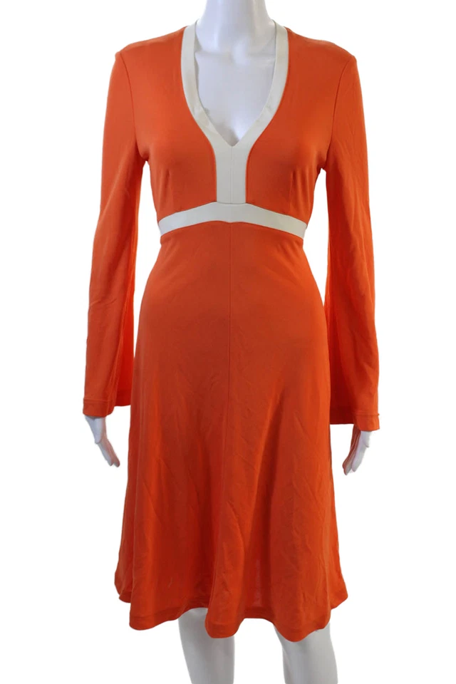 Vestido Escada para mujer línea A naranja cuello en V manga larga hasta la rodilla talla 36 Foto 1 de 4