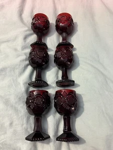 Set Lot Of 6 Vintage Avon Ruby Red Cape Cod 4 Oz. 4-1/2” Wine Glasses Goblets - Picture 1 of 2