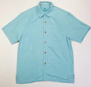 Tommy Bahama Small Men Aqua Blue Floral Short Sleeve Embroidered Logo Silk Shirt - Picture 1 of 10
