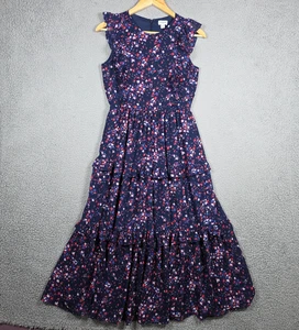 J. Crew Maxi Dress Sz 0 Navy Floral Tiered Sleeveless A Line Boho Ruffle Picnic - Picture 1 of 18