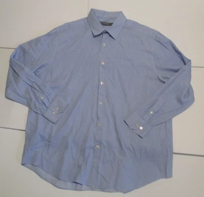CAMISA SOCIAL MASCULINA PERRY ELLIS LISTRADA AZUL COM BOTÕES TAMANHO 17 1/2 - 34 35 - Imagem 1 de 2