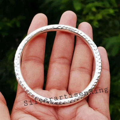 6mm Hammered Wide Bangle For Women 925 Solid Thick Heavy Sterling Silver Bangle - Image 1 of 4
