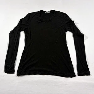 James Perse Womens Black Sheer Slub Long Sleeve Supima Cotton Crew Sz 2 M USA - Picture 1 of 8