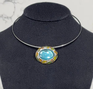 Givenchy Collana Collare Blu Cabochon Smalto Modernariato Girocollo Vintage - Foto 1 di 8