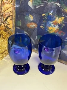 TWO Cobalt Blue Drink Glasses 12 oz Footed 5.25” Tall Contoured - Picture 1 of 4