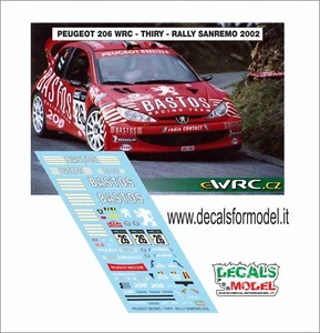 DECALS 1:43 PEUGEOT 206 WRC BASTOS THIRY RALLY SANREMO 2002 - Foto 1 di 1