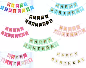 Happy Birthday Bunting Banner Pastel Party Decoration Garland UK Hanging Letters - Picture 1 of 10