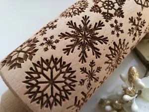 Snowflakes Engraved Wooden Rolling Pin Christmas Embossed Rolling by Oma Marta - Picture 1 of 12