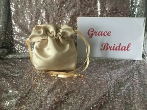 CHAMPAGNE PLAIN DUCHESS SATIN DOLLY BAG B/MAID FLOWER GIRL *free swatches*  - Picture 1 of 6