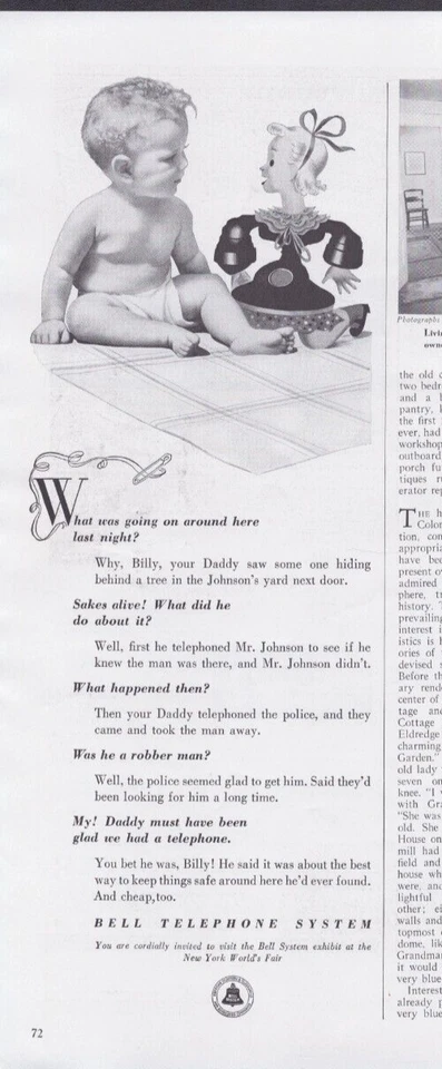 1939 Print Ad Bell Telephone System What was going on around here last night? - Image 1 of 1