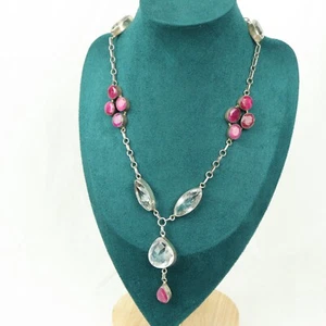 Vintage Sterling Silver Raw ruby & Quartz Necklace 925 Heavy 58g - Picture 1 of 9