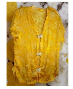 Asian Chinese Japanese Style Womens S-M Blouse SS Yellow Halloween Costume - Picture 1 of 8