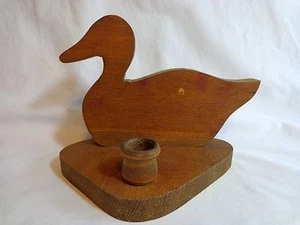 Duck Candle Holder Stained Wood 6" x 8" Tapered Candlestick  - Picture 1 of 6