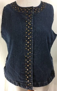 RUBY RED Blue Denim Vest Size 10P Embellished Front - Picture 1 of 6