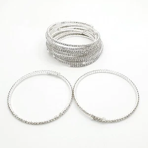 12 Wholesale Job Lot Bulk Bracelets Jewellery Party Bag Fillers Silver Crystal - Imagen 1 de 8