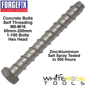 ForgeFix Concrete Bolts Hex Head M8-M16 60-200mm Long Self Tapping Bolt Zinc Alu - Picture 1 of 1