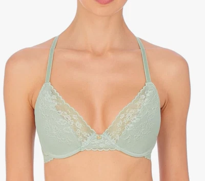Natori 32D Cherry Blossom Lace Push-Up Bra NWOT 727191 Mint Green - Image 1 of 4