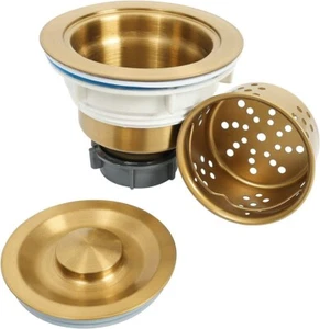 Kitchen Sink Drain Strainer Assembly 304 Stainless Steel Removable Basket Golden - Picture 1 of 5