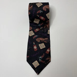 Tabasco Hot Sauce/ Lobster/ Peppers 100% Silk Black Neck Tie Made in the USA - Picture 1 of 5