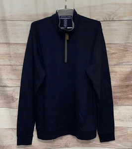 Devon & Jones Mens Quarter Zip Shirt Size M Navy Blue Long Sleeves NWT LBB76 - Picture 1 of 3