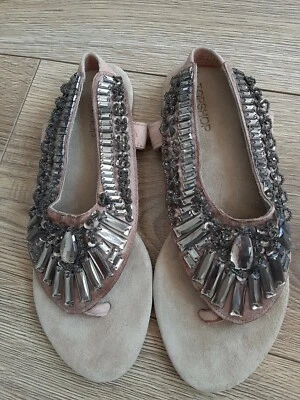 Topshop Studded Flat Suede Sandals Size 4 - Image 1 of 4