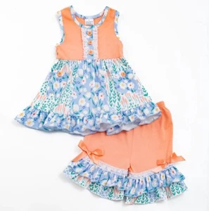 NEW Boutique Floral Tunic Dress & Ruffle Shorts Girls Outfit Set - Picture 1 of 6