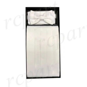 New Men's solid Polyester Cummerbund & Bowtie Set Formal Wedding Prom White - Picture 1 of 4