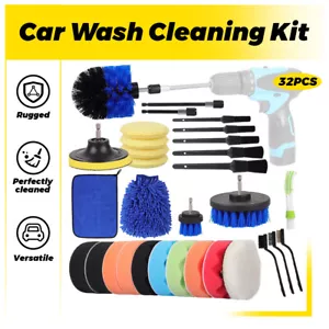 32X Car Wheel Tire Rim Scrub Cleaning Brush Drill Kit Wash Washing Tool Cleaner - Picture 1 of 11