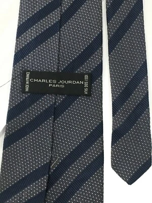 Auténtica corbata gris 100 % seda "rogallo a rayas" de Charles Jourdan Paris Foto 1 de 4