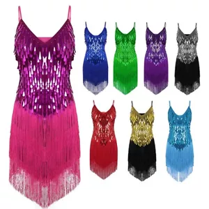Women Sparkling Sequin Fringe Rhythm Salsa Samba Rumba Tango Latin Dance AU - Picture 1 of 71