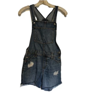 Old Navy Jean Shortalls Distressed Cutoff Kids 14 XL Denim Shorts Overalls - Picture 1 of 5