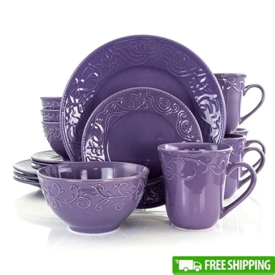 Juego de vajilla redonda de gres Lilac Fields de 16 piezas 4 aptos para microondas para lavavajillas Foto 1 de 4