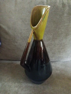 MCM Black Avocado Ombre Glaze Art Pottery Vessel Modernist Wine Decanter Pitcher - Picture 1 of 6