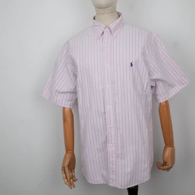 Ralph Lauren Classic Fit Striped Pink Cotton Button-Down Short Sleeve Shirt L - Image 1 of 4