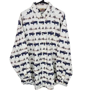 Barn Fly Shirt Mens XL AOP Buffalo Western Cowboy Rodeo Cotton USA - Picture 1 of 9