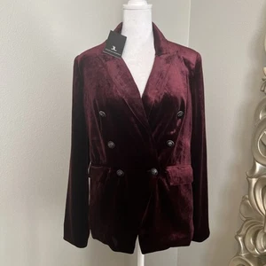 Jules & Leopold Women’s Dark Wine Double Breasted Velvet Blazer Size Small - Picture 1 of 11