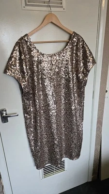 Next Women’s Sequin Party Dress UK 22 – Champagne / Rose Gold – New with Tags  - Image 1 of 4
