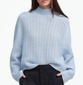 NEU Madewell 100 % Merinowolle Pointelle-Stitch Mockneck Pullover XL X-Large blau - Bild 1 von 3