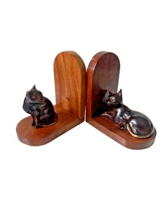Pair of Cat Bookends Heavy Metal Cat Decorative Shelf Book End Ornament Figures - Picture 1 of 12