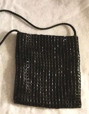 Bolso Cartera de Noche Elegante Negro Vintage con Lentejuelas con Cierre a Presión y Correa Negra Foto 1 de 4