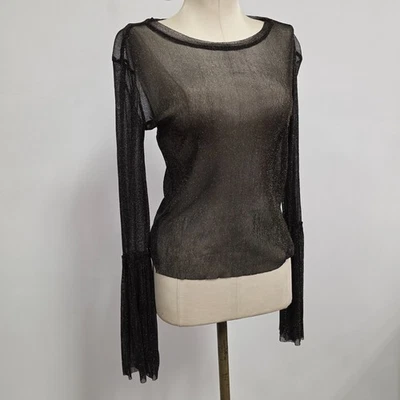 Whimsigoth 网眼喇叭袖上衣 S 码 Fairy Grunge 透明闪光假日 NYE — 第 1/4 张图片