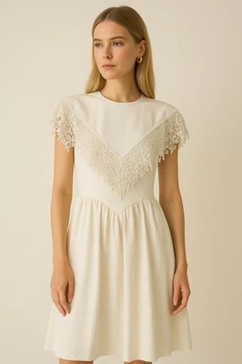 Vestido Vintage Neiman Marcus Blanco Encaje Algodón Talla 4 Floral Hecho en Taiwán Foto 1 de 4