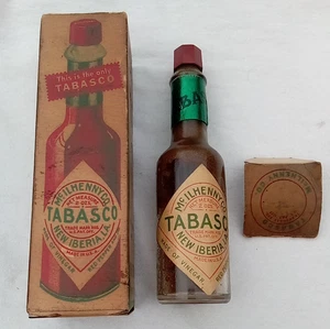 Rare Vintage Tabasco Hot Sauce Embossed Bottom Glass Bottle & Original Box - Picture 1 of 24
