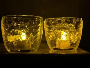 2 Vintage 'Night Before Christmas" Clear Glass Votive/ Tea Light Candle Holders - Picture 1 of 4