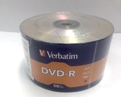 Disco de mídia VERBATIM em branco 16X DVD-R 4,7GB 120 minutos lacrado pacote com 50 - Imagem 1 de 4