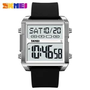 SKMEI Herren Eckig Uhr Digital Sport Armbanduhr Jungen LED Alarm Silikon Uhren - Bild 1 von 17