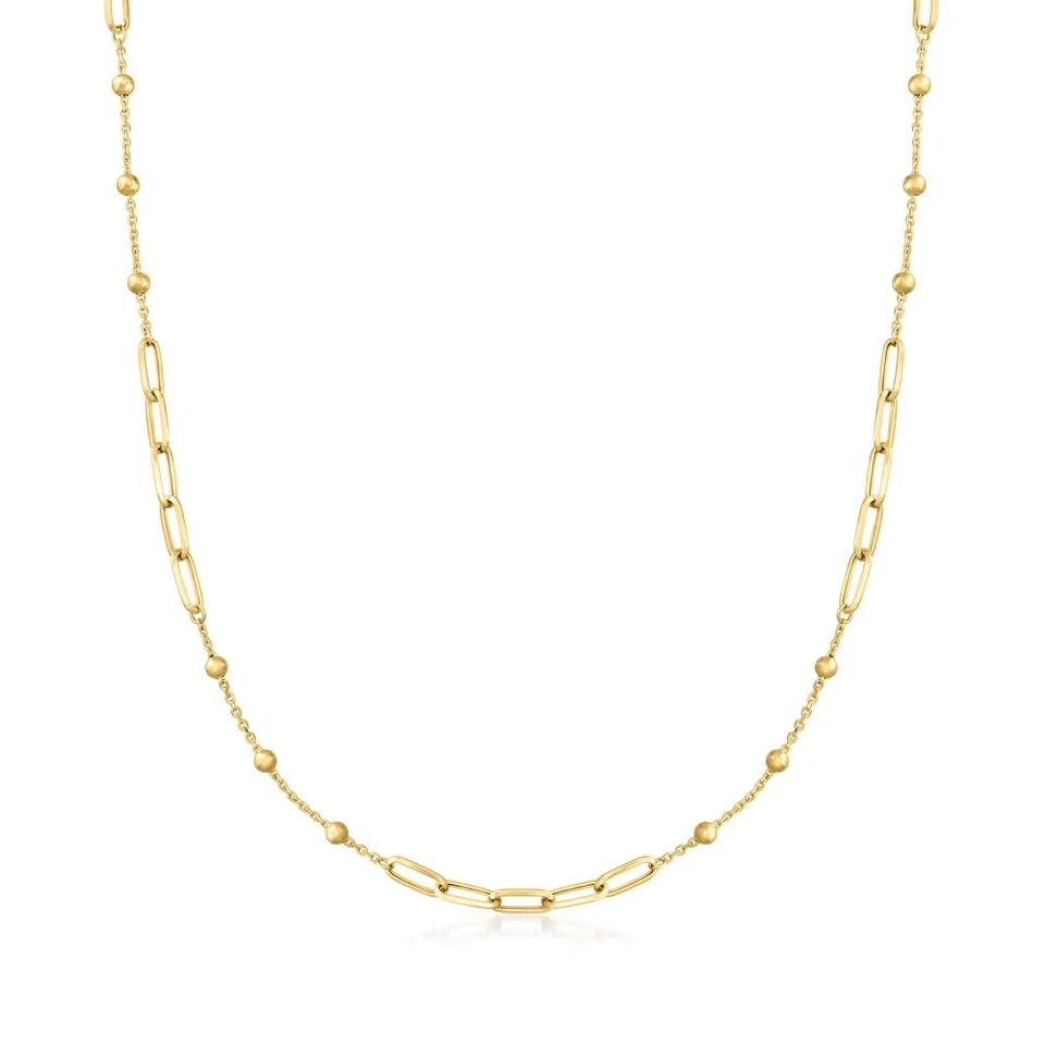 16" Paper Clip and Bead Ball Cable Link Chain Necklace Real 14K Yellow Gold QVC - Image 1 of 3